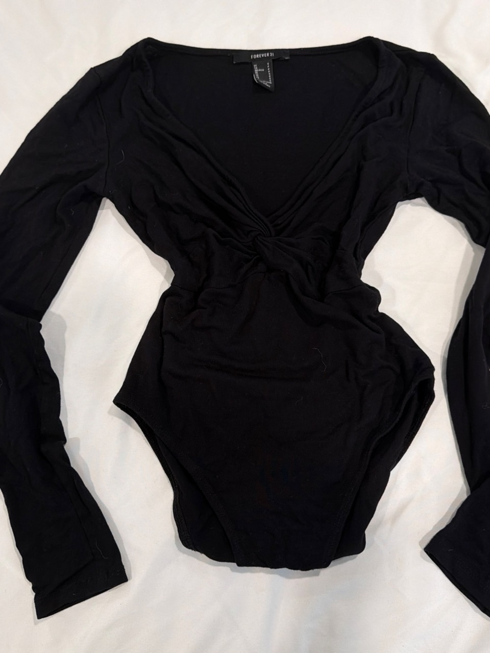 Forever 21 Black Long-Sleeve Twist-Front V-Neck Bodysuit